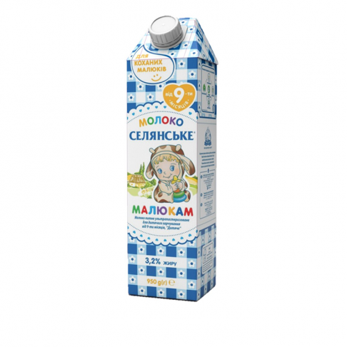 milk for baby foods from 9-th month 3,2 % fat, «Selianske» «Malyukam», 1000 g