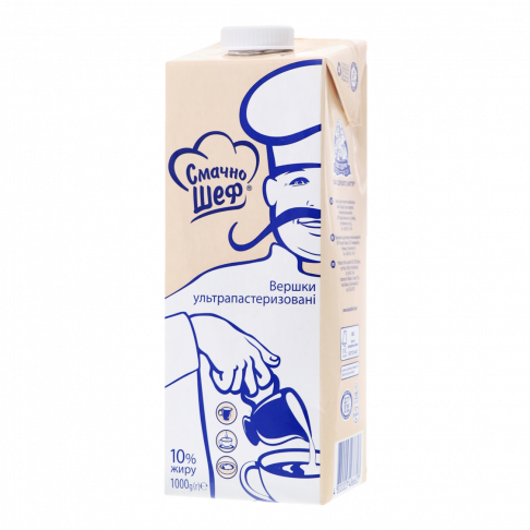 Сливки ТМ «Смачно шеф», 10 % жира, 1000 г