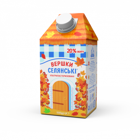 Сливки ТМ «Селянські» 20 % жира 500 г